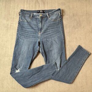 Hollister Ultra High Rise Jeans Legging Distressed Denim Womens Sz 15L 32X30